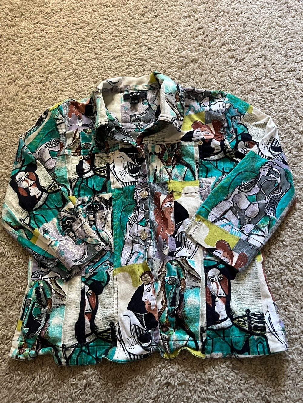 Kaktus VTG Artsy Picasso Style AOP Button Up Shirt L
